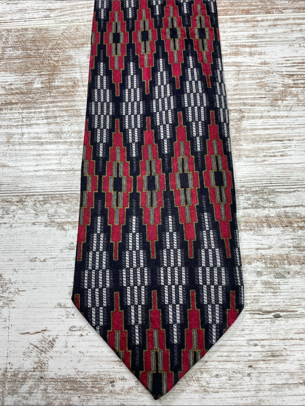 Vintage Halberstadt’s Italian Silk Tie Southwestern Art Deco Geometric Red Black
